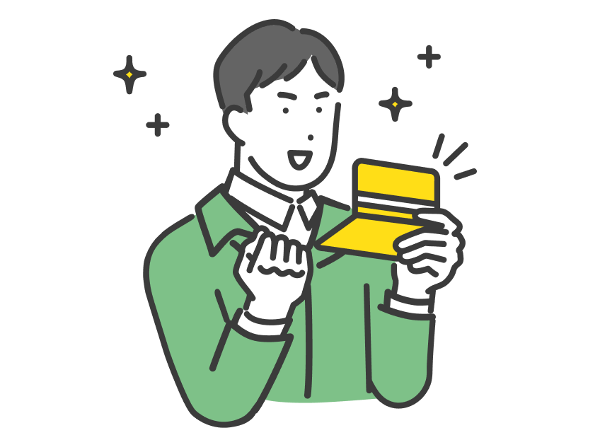 カードを見て安心している男性のイラスト